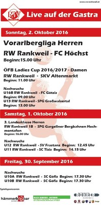 Heimspiele des FC RW Rankweil (30.09. - 02.10.)